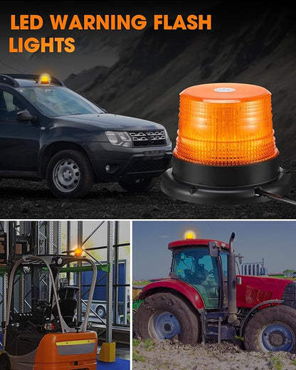 Leelosp 3 Pack 60 LED Amber Beacon Strobe Lights, 12v-24v Amber Warning Safety Flashing Beacon Strobe Light with Magnetic and 16ft Straight Cord for Truck Vehicle Forklift Tractor Golf Carts Utv Car