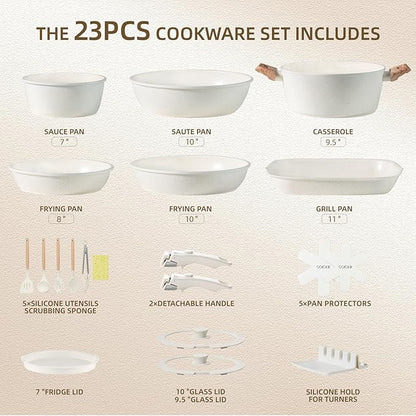 23PCS Ceramic Pots and Pans Set,Nonstick, Removable Handle Pots and Pans Set, Stackable Pan Set, Ceramic Nonstick Pan Non Stick for Easy Cooking