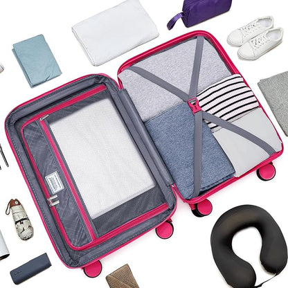 LARVENDER Luggage Sets, Suitcase Set 3 Piece Expandable Luggage PP Lightweight Large Suitcases with Wheels for Women (28/24/20inch,Rose Red)