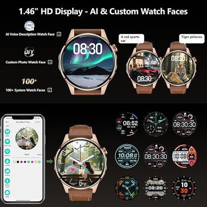 Smart Watch for Men Built-in GPS with Map(Answer/Make Call/Text), 1.46" AI Smartwatch for Android Phones/iPhone, 100+ Sport Mode Fitness Tracker with Health/Sleep Monitor, Compass/Barometer(2 Straps)