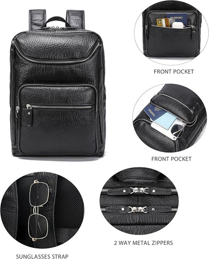LANNSYNE Full Grain Leather Backpack For Men, 15.6" Leather Laptop Backpack Hiking Travel Bag Camping Rucksack