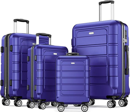 SHOWKOO Luggage Sets Expandable PC+ABS Durable Suitcase Sets Double Wheels TSA Lock 4 Piece Luggage Set Royal Blue