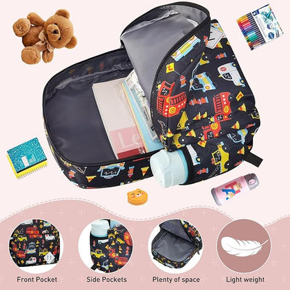 Little Kids Backpack for Girls Boys - 15 Inch Preschool Kindergarten Backpack Cute Car Patterns School Bag for Aged 3-8, Black