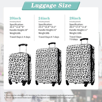 Merax Suitcase Set, Hardshell Luggage Sets 3 Piece with Spinner Wheels, Expandable Durable Suitcase with TSA Lock Lightweight 20" 24" 28", White+Black Leopard