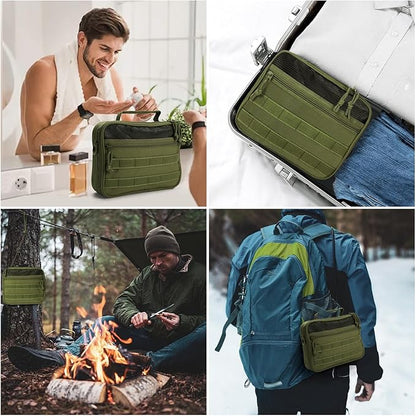 Tactical Toiletry Bag for Men, Travel Hanging Toiletry Bags, Toiletries Organizer Dopp Kit, Travel Cosmetic Bag,Shaving Hygiene Bag, Bathroom Essentials Men's Toiletry Bag for Camping - Army Green