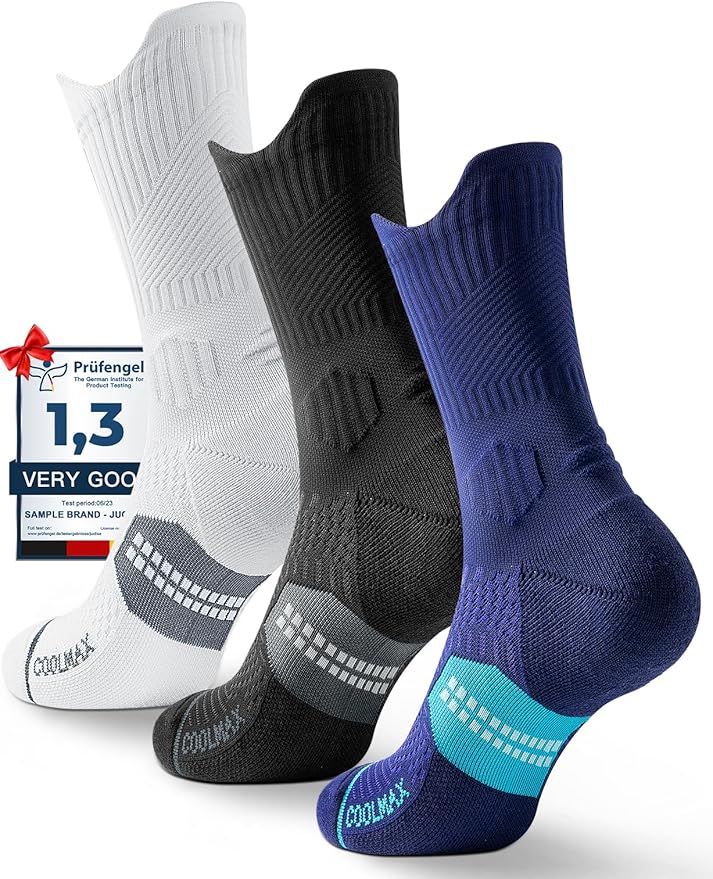 Mens Bamboo Viscose Crew Compression Running Socks Athletic Hiking Cushioned Wicking Anti-Blister Seamless