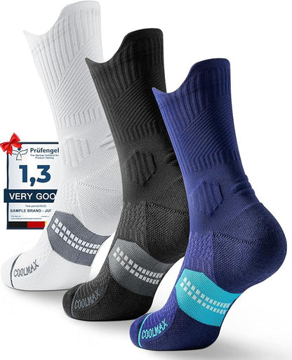 Mens Bamboo Viscose Crew Compression Running Socks Athletic Hiking Cushioned Wicking Anti-Blister Seamless