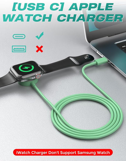 2Pack USB C for Watch Charger Magnetic Charger Wireless Portable Compatible with Watch Ultra2 Ultra Series 10/9/8/7/6/SE/SE2/5/4/3/2/1-[1m/Green]