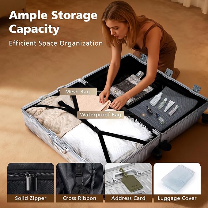 20-Inch Carry On Luggage with Thickened Aluminum Frame,PC Hardshell Zipperless Suitcase with Spinner Wheels, TSA Lock,USB Charging Port,Light Gray