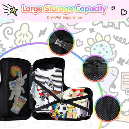 smilesun Kids Ride-On Suitcase with DIY Graffiti Coloring Design, 20" Hardshell Luggage with 4 Spinner Wheels, Safety Belt & TSA Lock – Fun and Rideable Travel Case for Toddlers and Children