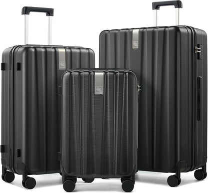 Hanke Hardshell Luggage Sets 3 Piece Extra Large Suitcases with Lock,28 Inch Luggage with Spinner Wheels, PC Travel Suitcase for Women Men 20 24 29Inch,Jet Black