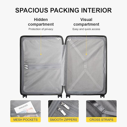 LEVEL8 Checked Luggage, Large Suitcase, Lightweight Luminous Textured Tsa Approved Medium Hardside Luggages with 8 Spinner Wheels, 24 Inch, Dark Grey