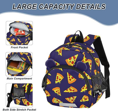 Pizza Toddler Backpack for Boys Girls,Cute Kindergarten Schoolbag with Ears,Preschool Backpack with Reflective Strip and Drawstring S