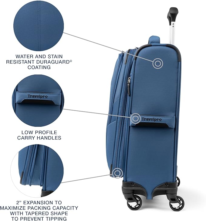 Travelpro Maxlite 5 Softside Expandable Luggage with 4 Spinner Wheels, Lightweight Suitcase, Men and Women, Ensign Blue, Compact Carry-on 20-Inch