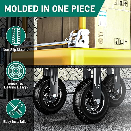 8 Inch Caster Wheels Set of 2 (2 Fixed), 800lb Total Capacity, Heavy Duty Plate Casters with Solid Rubber Knobby Tread for Workbench, Cart, Dolly, Trolley, Wagon, and Outdoor Use