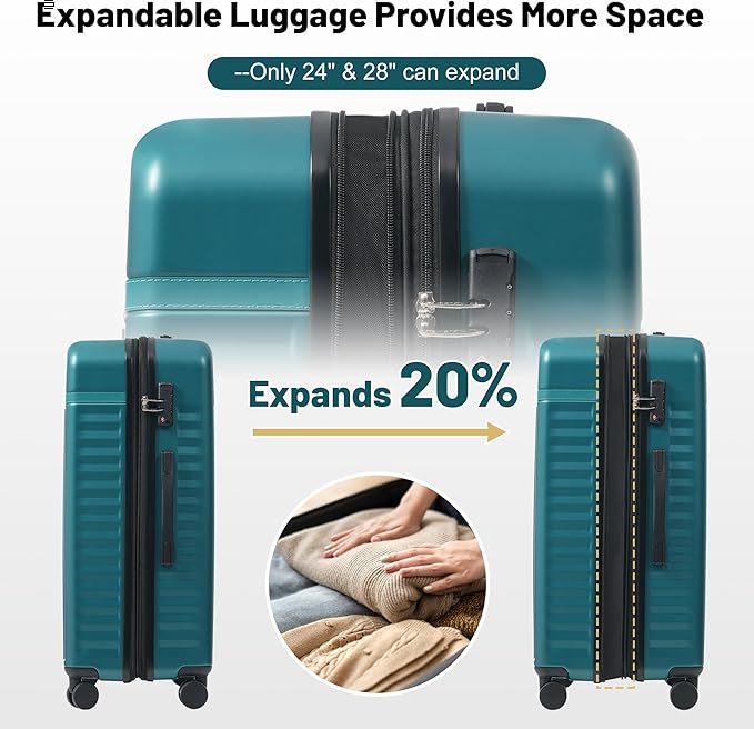 Merax Luggage Sets 5 Piece,Hardshell Expandable Suitcase with Spinner Wheels and Travel Bags,Lightweight Carry on Luggage,20/24/28IN,Dark Green
