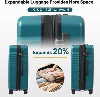 Merax Luggage Sets 5 Piece,Hardshell Expandable Suitcase with Spinner Wheels and Travel Bags,Lightweight Carry on Luggage,20/24/28IN,Dark Green