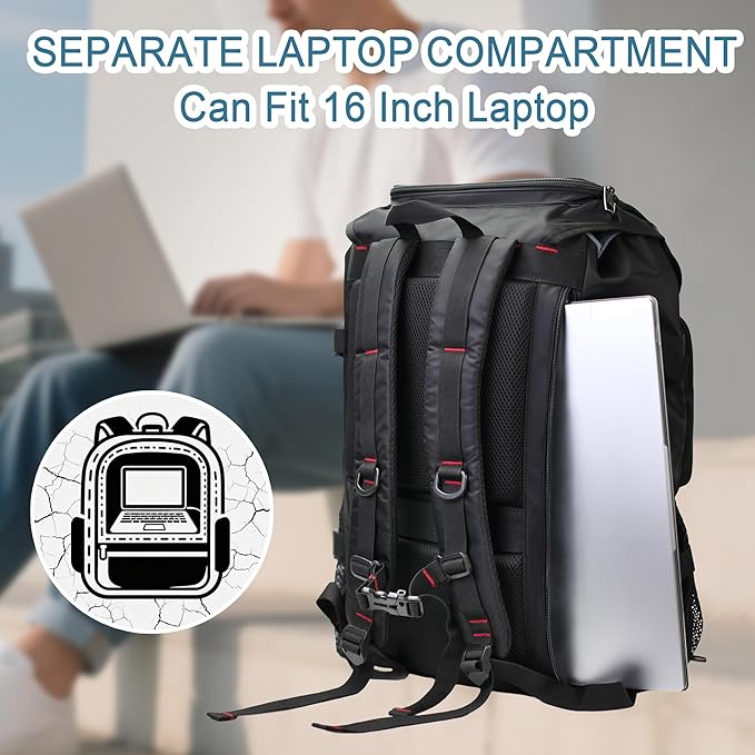 Travel Backpack for Men Laptop Backpack Fit 16 inch Carry-on Airline Approved Casual Daypack Work Business Rucksack,Black