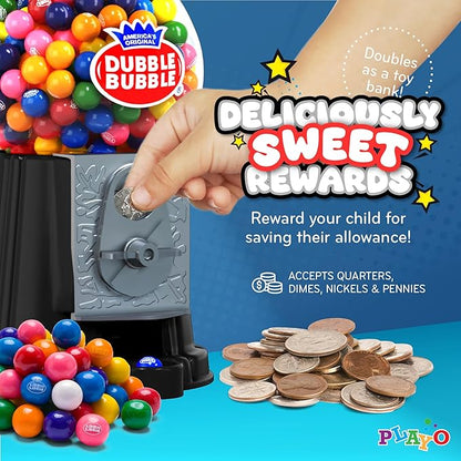 Gumball Machine Halloween Candy - for Kids 8.5" - Coin Operated Toy Bank - Dubble Bubble Gum Machine Classic Red Style Includes 85 Gum Balls - Kids Coin Bank - Candy Dispenser - (Black) - Playo