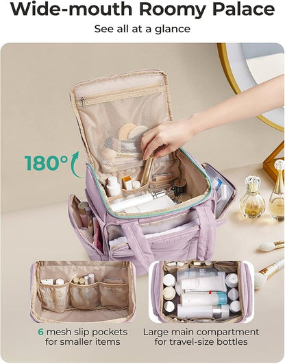 BAGSMART Toiletry Bag Large Roomy Makeup Bag, Portable Makeup Bag with Handle for Travel-Sized Shampoo, Conditioner & Brushes Set, Pink
