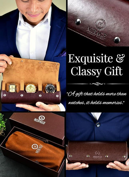 Watch Travel Case for Men Watch Roll for Travel Organizer and Display Watch Case - Swiss Espresso Vegan Leather Watch Case