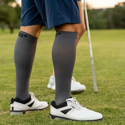 Medical Grade Compression Socks for Men & Women 15-20 mmHg by OrthoSleeve (Grey w/Stripes, X-Large)