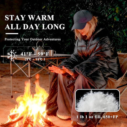 MOOX Down Camping Blanket Packable Backpacking Camping Quilt Outdoor Lightweight Warm Water Resistant Puffy Sleeping Bag Travel Hiking 55"x79" Waterproof Camp Throw Blanket, Black