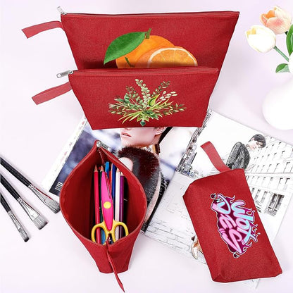 10 Pieces Cotton Canvas Makeup Bag with Bottom and Strap, Multi-Purpose Cosmetic Bag with Zipper Travel Toiletry Pouch, Blank DIY Craft Bag (Red, XS)