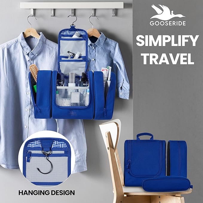 Travel Toiletry Bag for Women and Men - Hanging Cosmetic Travel Bag w/ 3 Detachable Organizer, Durable Hygiene Bag, Hanging Toiletry Bag Men or Makeup Case for Skincare - Royal Blue