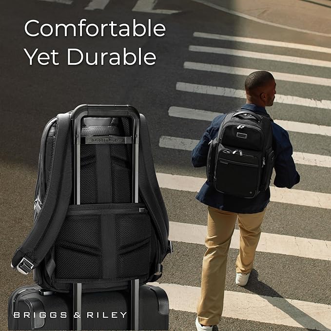 Briggs & Riley Medium Cargo Backpack for Women & Men - Laptop Backpack, For Work & Travel, Lightweight & Durable, Padded Straps, Fits up to 15" Laptop - @work Collection, Black