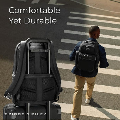 Briggs & Riley Medium Cargo Backpack for Women & Men - Laptop Backpack, For Work & Travel, Lightweight & Durable, Padded Straps, Fits up to 15" Laptop - @work Collection, Black