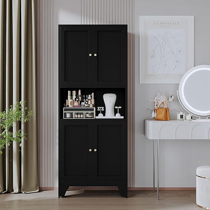69" Tall Metal Kitchen Pantry Storage Cabinet with Microwave Stand | White | Modern Freestanding Food Buffet Cabinet | Kitchen Hutch | Coffee Bar Hutch for Dining & Living Room