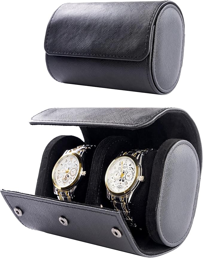 MR.OKAY 2 Watch Travel Case- Classic Leather Watch Case With Superb Texture.Portable Watch Roll Or Organizer For Storage And Display. Best Travel Gift for Men,All Handcrafted By Artisans.