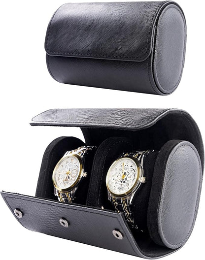 MR.OKAY 2 Watch Travel Case- Classic Leather Watch Case With Superb Texture.Portable Watch Roll Or Organizer For Storage And Display. Best Travel Gift for Men,All Handcrafted By Artisans.