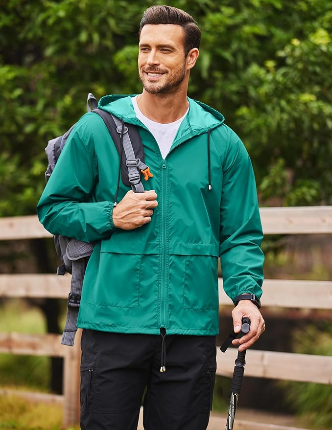 COOFANDY Mens Packable Rain Jacket Lightweight Waterproof Raincoat with Hood Outdoor Rain Gear Travel Hiking Cycling
