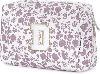 Narwey Birthday Gifts for Teen Girls Kids Women Personalized Initial Floral Makeup Bag Cute Cosmetic Trendy Stuff 6 8 10 11 12 13 14 16 18 Years Old Travel Toiletry Bag (Little Dusty Pink Flower D)