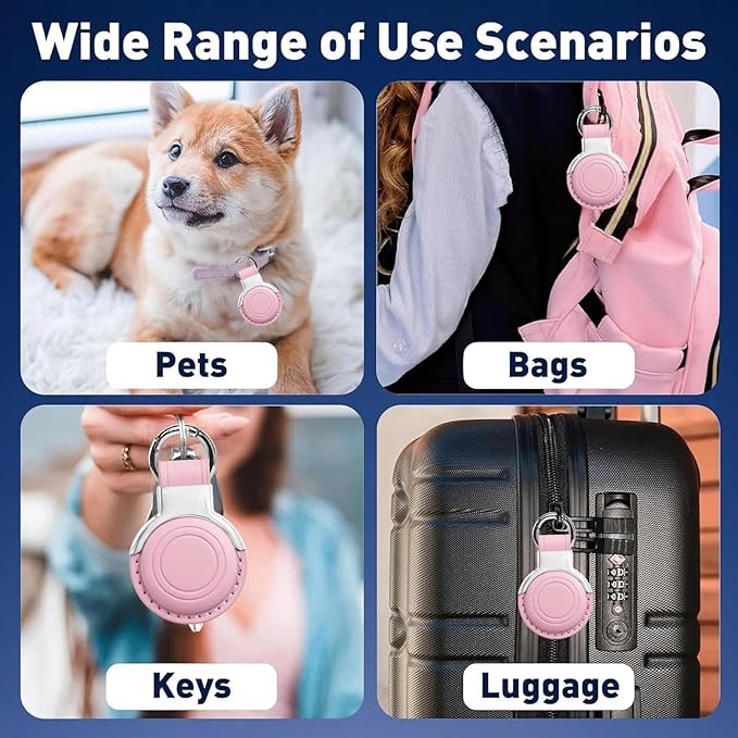 Genuine Leather for AirTag Holder Keychain for AirTag - Premium Handmade Protective Case Cover Accessories with Key Ring, Secure Hidden Design, All-in-One Package, Blossom Pink