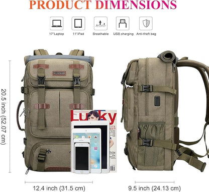 WITZMAN Travel Backpack for Men 40L Large Carry-on Airline Approved Convertible 3 in 1 laptop Bags Fit 17 inch(A8013 Army Green)
