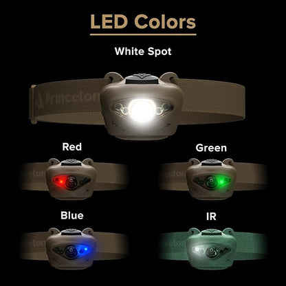 Princeton Tec Vizz Tactical MPLS LED Headlamp, Red/Green/Blue/Ir/White Bulb, 550 VIZZ-MPLS-TN