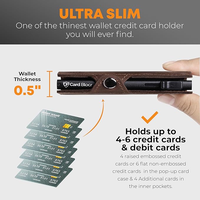 Conceal Plus Mens Wallet Credit Card Holder, Smart Pop Up RFID Wallet, Slim Minimalist Leather Front Pocket Card Case, Compact Travel Wallet RFID Blocking, Holds 4-6 Standard Cards Plus Cash & ID