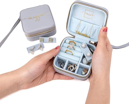 Angelina's Palace Personalized Jewelry Case with Name Engraved,Custom Leather Travel Jewelry Organizer Box for Rings,Earrings,Necklaces,Birthday Bridesmaid Gift For Women