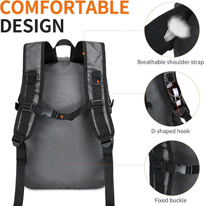 Small Hiking Backpack 35L Travel Lightweight Hiking Packable Daypack Water-Resistant Foldable Backpacks for Women Men Camping (Grey)