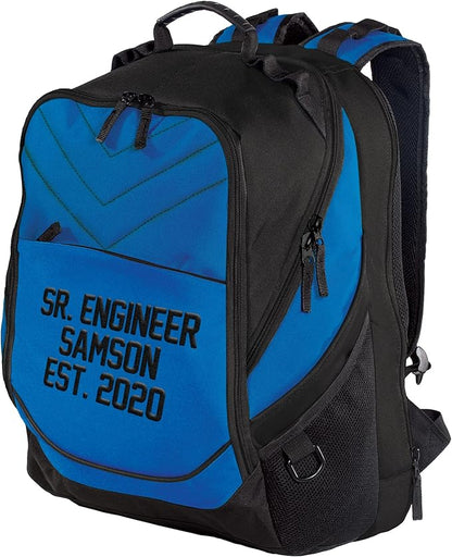 TEEAMORE Custom Travel Laptop Backpack Add Your Embroidered Text Computer Water Resistant Bag Shock Blue Black