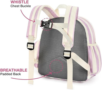 STEAMEDBUN Corduroy Kids Backpack for Girls and Boys 5-8: Girls Backpack for Elementary Kindergarten - 15 inch Cute Backpacks for Kids - Stripe