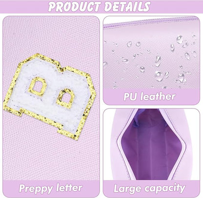 Gifts for Girls Initial Makeup Bag Personalized Cosmetic Bag with Zipper Cute Travel Toiletry Bag Waterproof PU Preppy Makeup Pouch Birthday Gift for Teen Girls Women(Purple B)