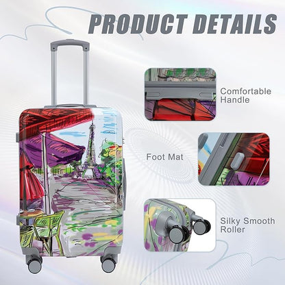Campfun Luggage Sets 3 Piece, Hardside PC Suitcase Sets with Double Spinner Wheels, Durable Printed Pattern Carry On Luggage with TSA Lock, 20/24/28 inch(Iron Tower)