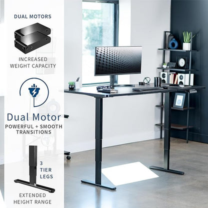 VIVO Electric 71 x 36 in Dual Motor Sit Stand Desk, Memory Height Adjustment, 2B Series, Black Top Black Frame, DESK-KIT-2B7B-36
