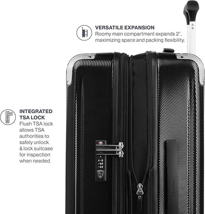 Travelpro Pathways 3 Hardside Expandable Luggage, 8 Spinner Wheels, Lightweight Hard Shell Suitcase, Checked Medium 25 Inch, Black Knight