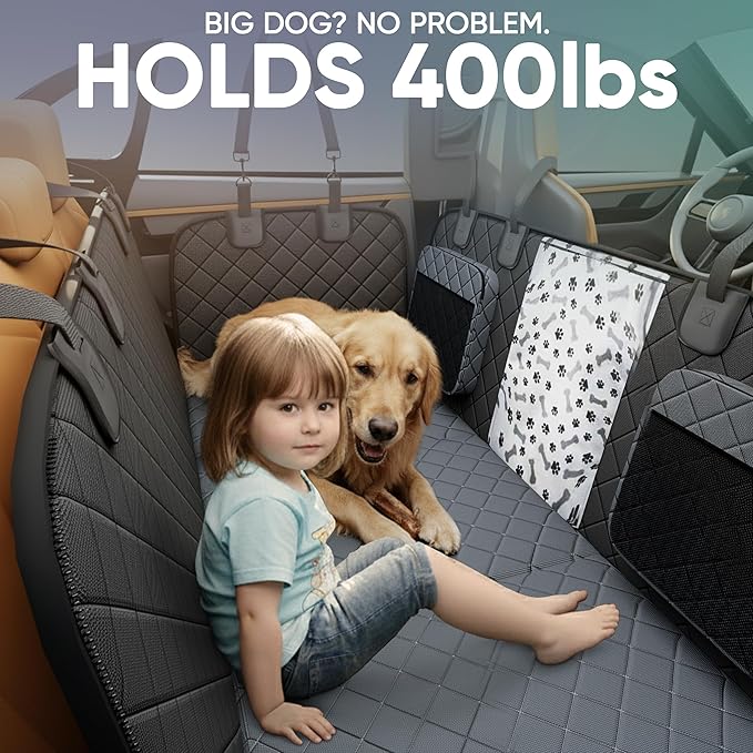 Hard Bottom Dog Car Seat Cover for Back Seat, 900D Oxford Waterproof Pet Seat Extender Supports 400lbs, Car Seat Protector and Hammock for Dogs, Compatible with Car, Small SUV & Truck