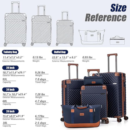 Luggage Sets 5 Piece with TSA Lock Spinner Wheels, Unisex Hard Case ABS Suitcase Set, Hardshell Lightweight Waterproof Travel Hardside Suitcases with Wheels for Women Men, Black